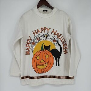 vintage 1980s white Halloween crewneck sweatshirt USA made medium Black Cat